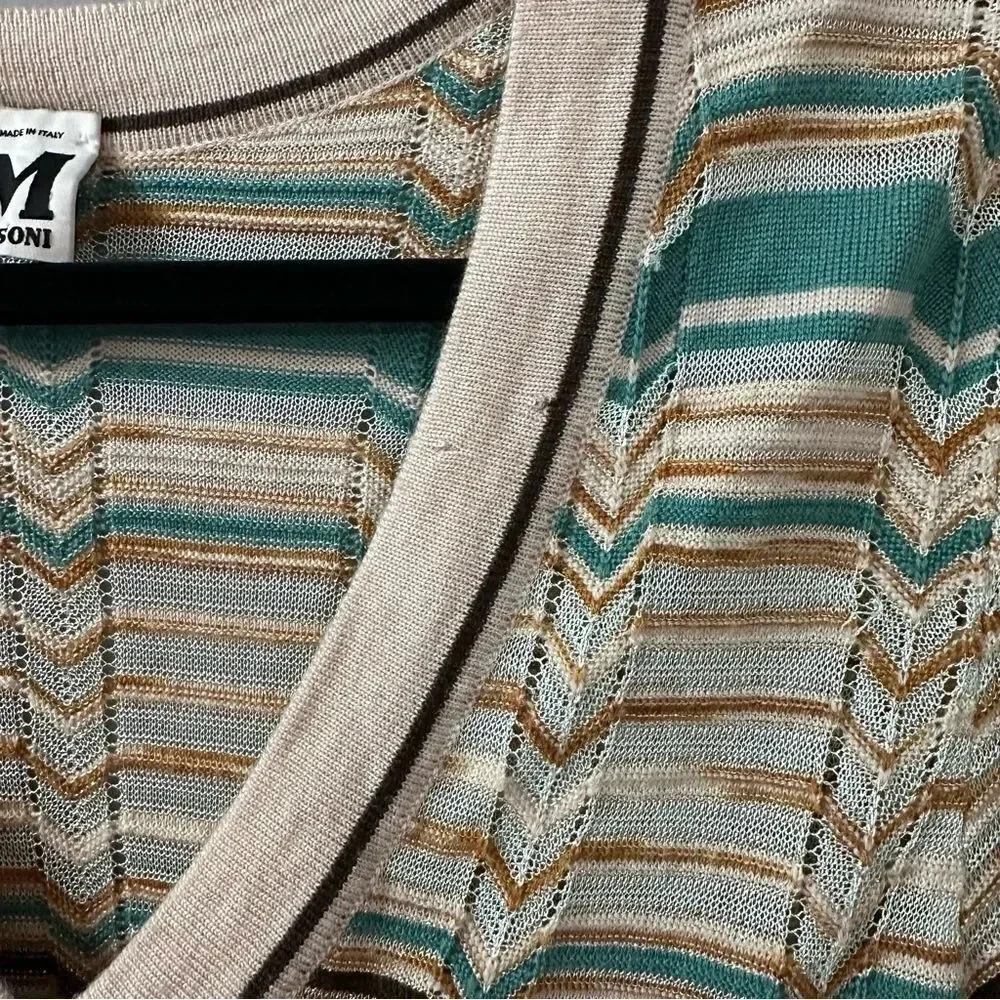 M Missoni Dress Multicolor Knitted V-Neck Long Sleeve Beach Dress Wool Size 8 - Picture 7 of 10